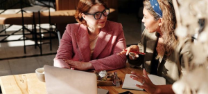 two women at the business meeting.