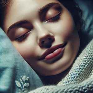 A female human sleeping. closeup face.