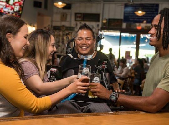 Friends drinking in a bar