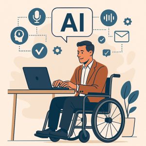 Infographic, man in a wheelchair utilizing AI: Image credit: AI-generated by ChatGPT (DALL·E), © OpenAI 2025