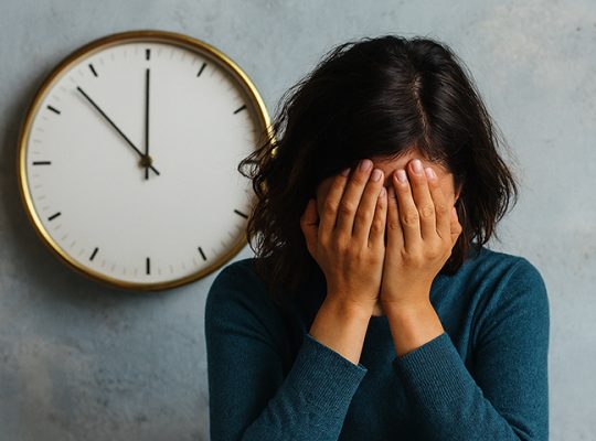 Image Credit: generated by Microsoft Copilot (2025) “This image was created using AI tools to visually represent emotional overwhelm and time pressure in the context of Trauma, Memory Loss and Healing” Image Description: “A person sitting calmly with a clock in the background.”
