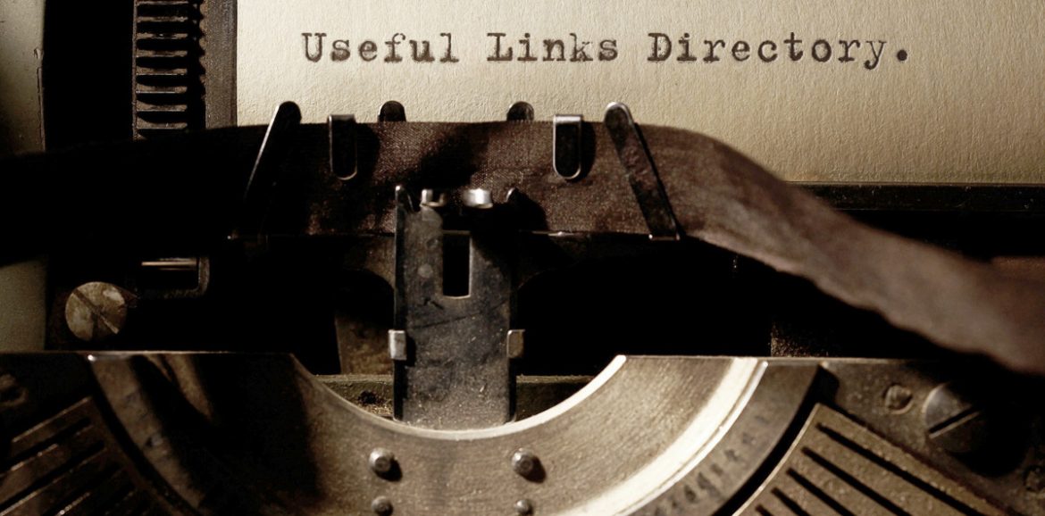 Image Description: Brown & Cream Coloured Image Depicting a Typewriter With Wording "Useful Links Directory". Typed On Paper. Image Credit: PhotoFunia.com Category: Vintage Typewriter.