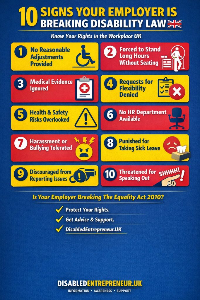 10 Signs Your Employer Is Breaking Discrimination Law, Infographic. Copyright 2026 Disabled Entrepreneur UK. All Rights Reserved.