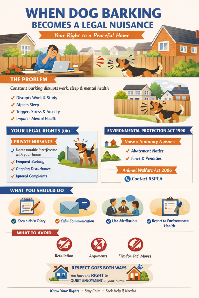 Nuisance Barking Dogs Infographic. Image Credit: UK Website Designers. Copyright 2026.