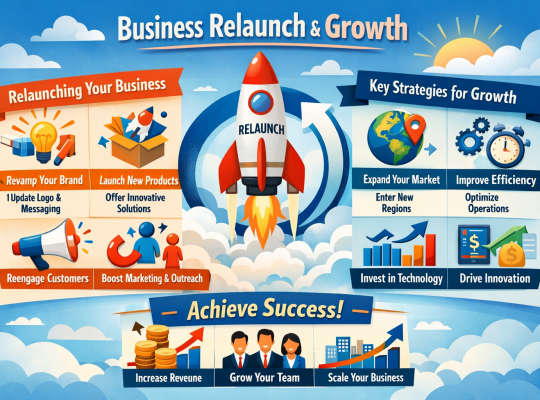 Business Relaunch and Business Growth Featured Image. Image Credit: The UK Website Designers Group. Copyright 2026
