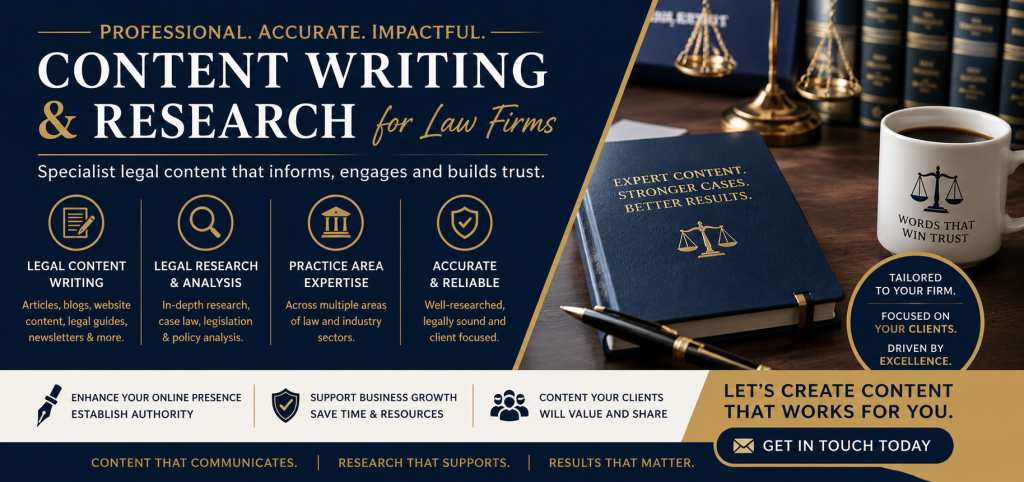Content Writing & Research For Law Firms, Infographic. Image Credit: The UK Website Designers Group. Copyright 2026