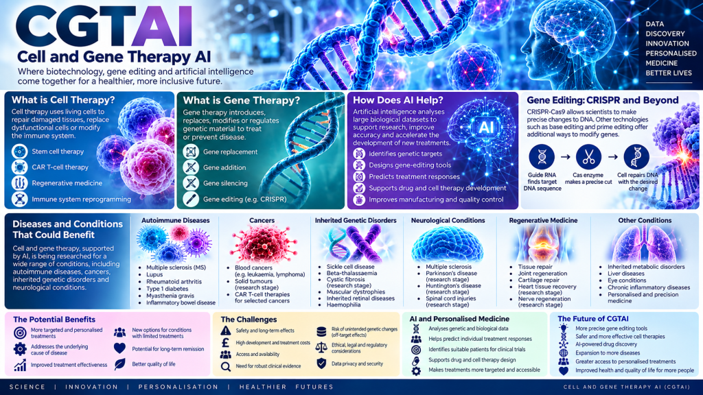 Cell & Gene Therapy AI Infographic. Image Credit UK Website Designers Group. Copyright 2026