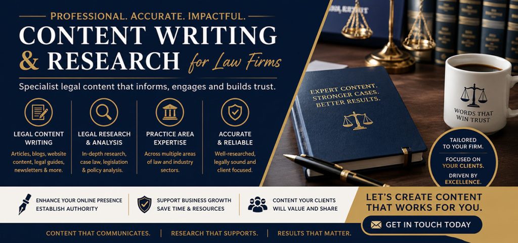 Content Writing & Research For Law Firms, Infographic. Image Credit: The UK Website Designers Group. Copyright 2026